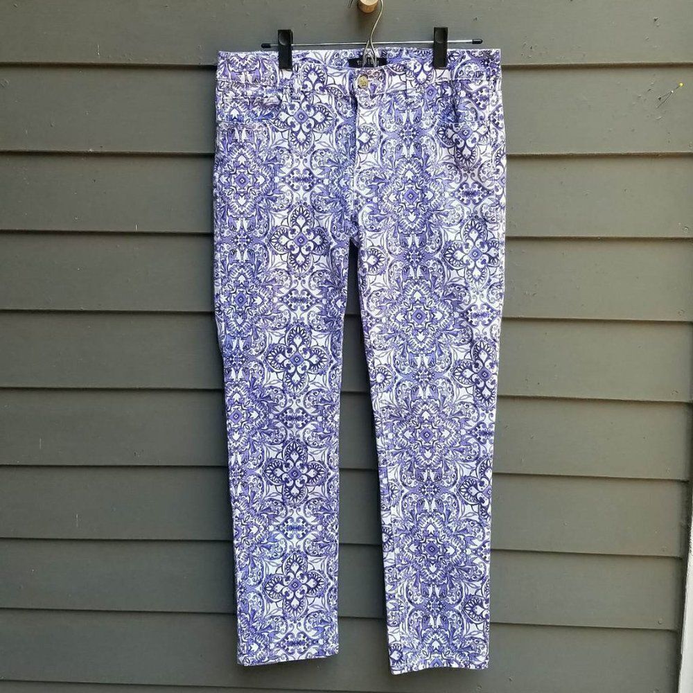 White House Black Market Blue White Slim Ankle Jeans Size 10R